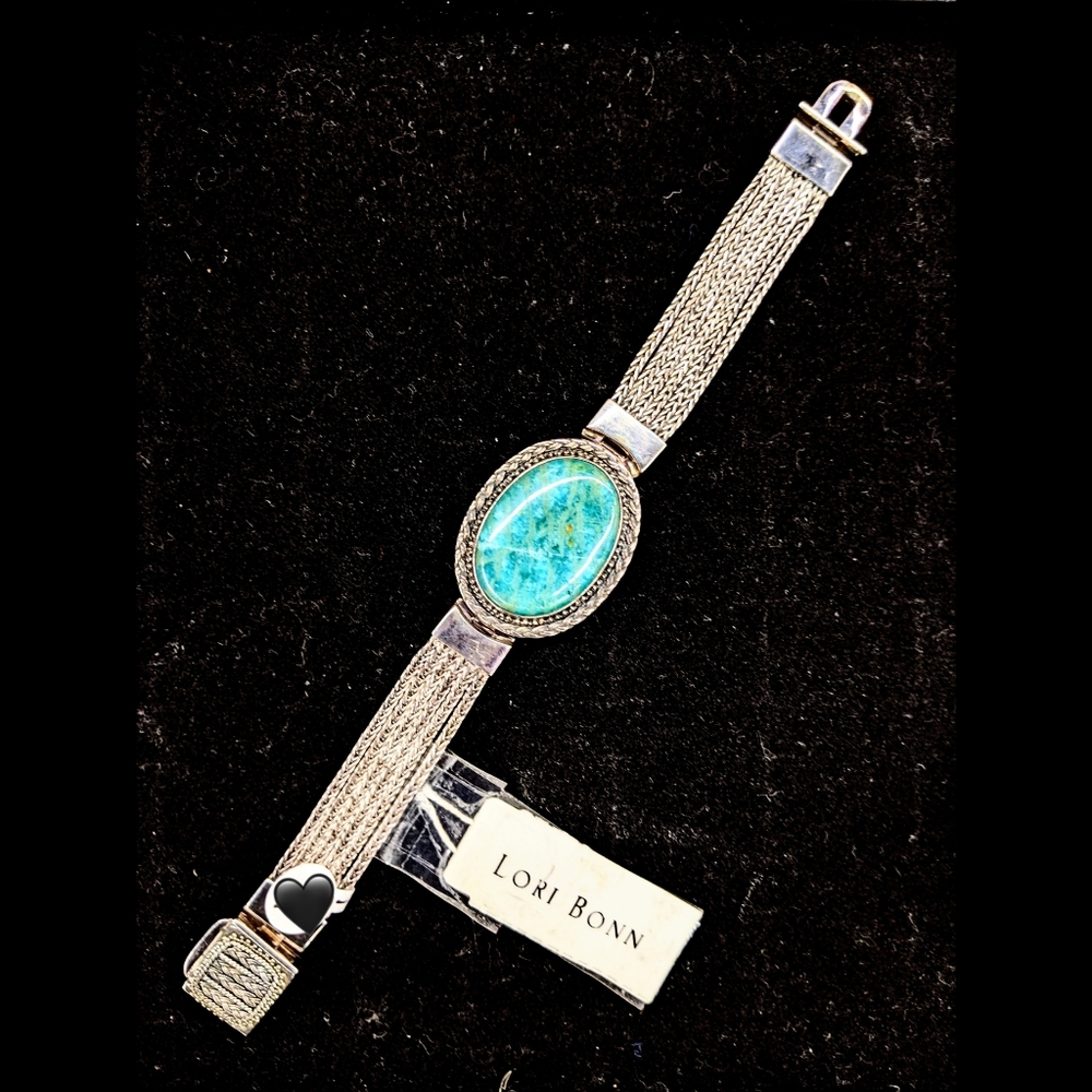 NWT Lori Bonn Rare Amazonite Gem Silver Bracelet